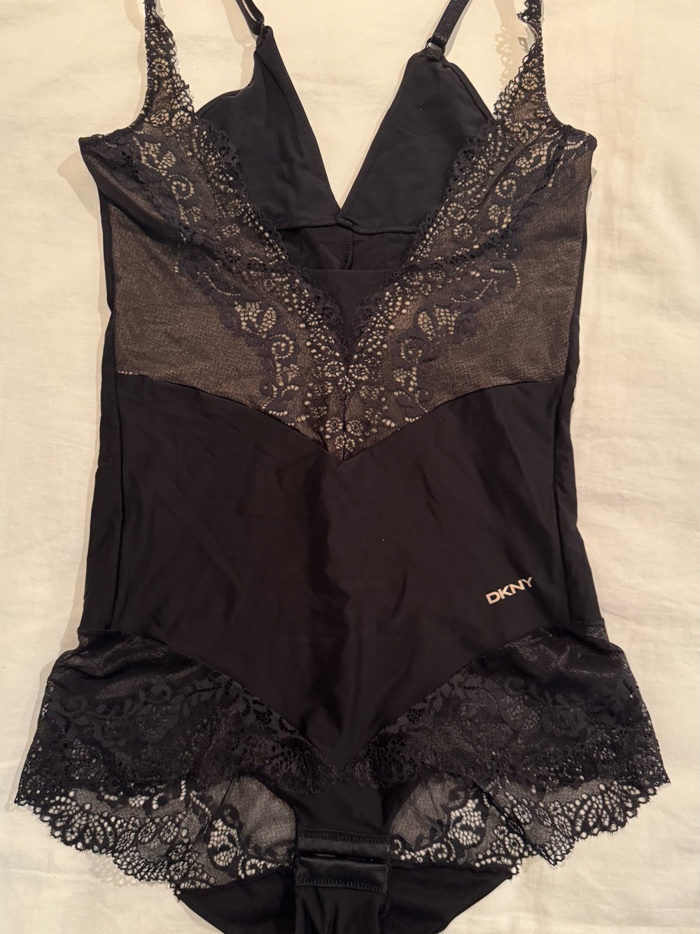 DKNY Black Lace-Trim V-Neck Bodysuit